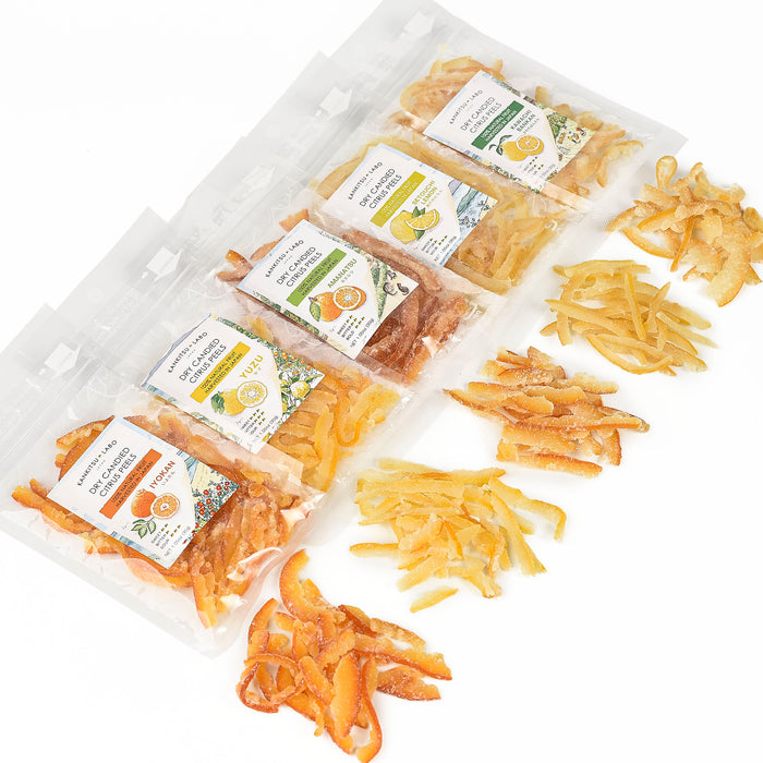 Dry Candied Japanese Citrus Peels - Variety Pack (Yuzu, Amanatsu, Iyokan, Kawachi Bankan & Setouchi Lemon), 5.11 oz
