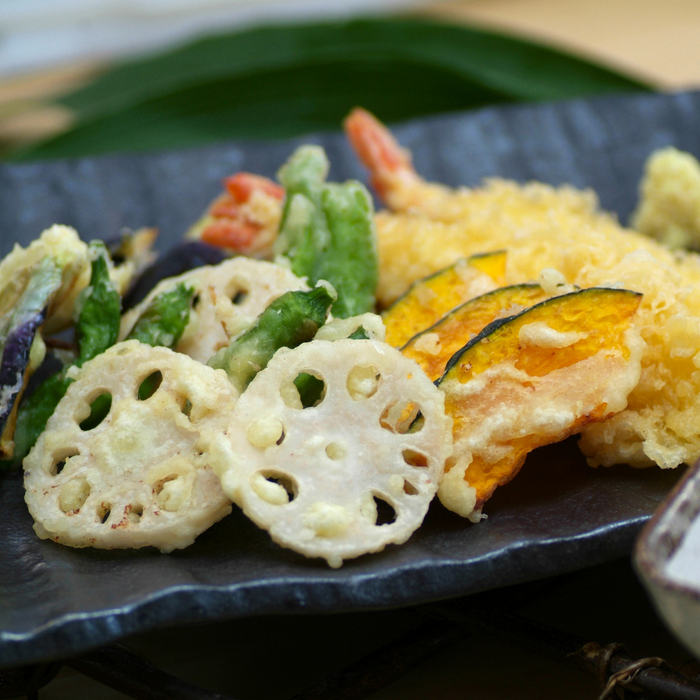 A tempura platter on a plate
