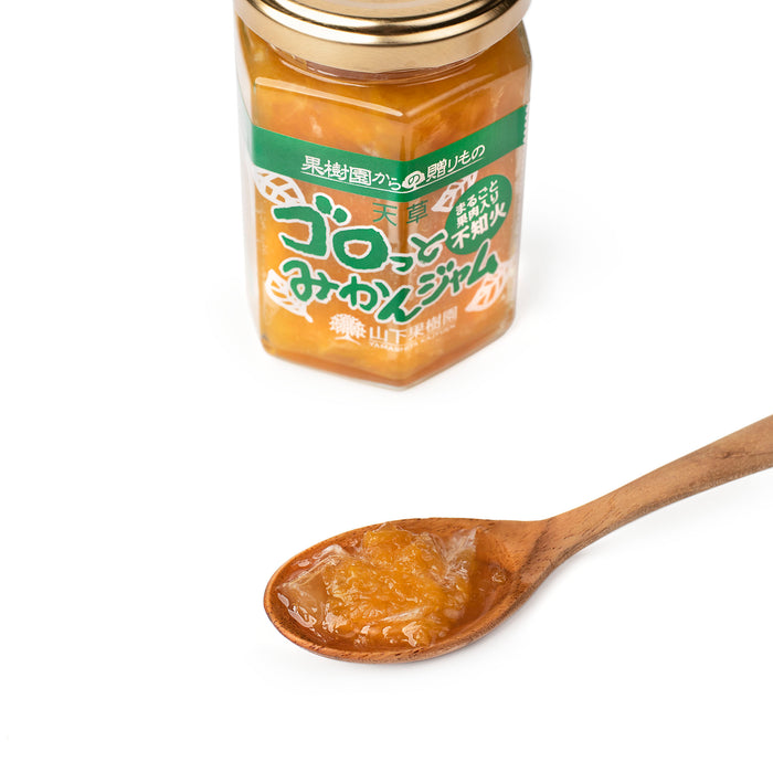 A spoon of  sumo citrus preserve next to a package jar of the product