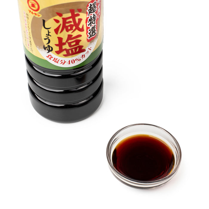 A bowl of soy sauce next to a bottle of the product