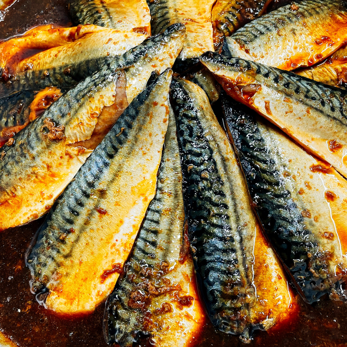 A pile of simmered teriyaki fishes