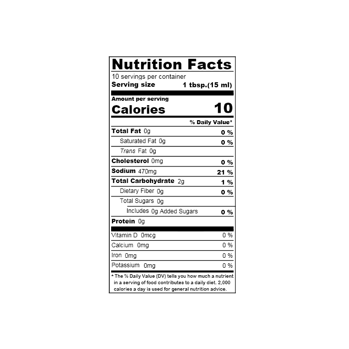 Nutrition facts label of the product